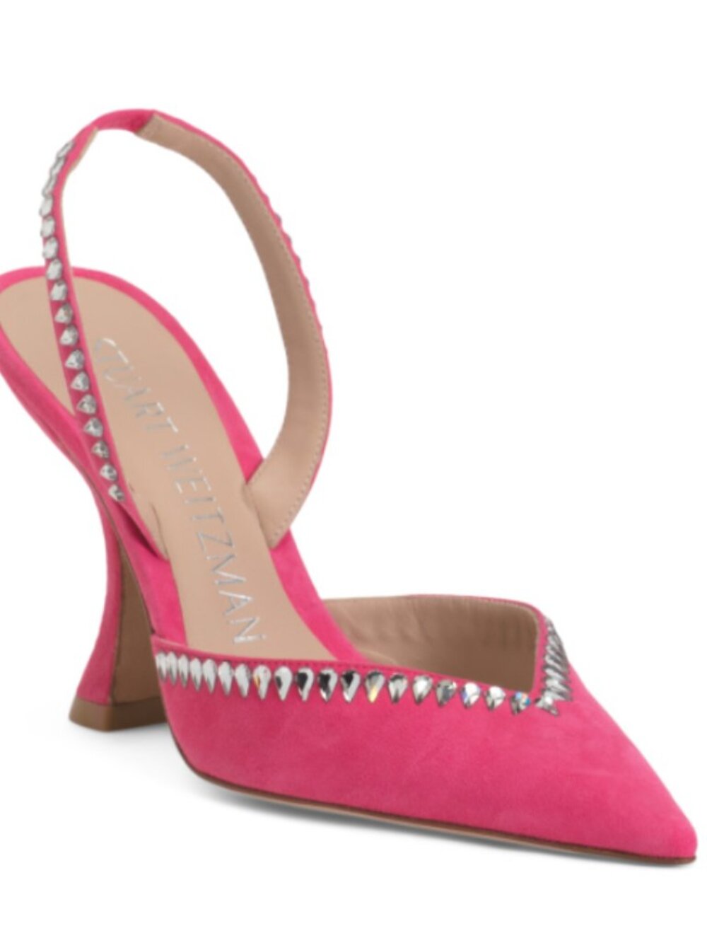 NIB STUART WEITZMAN Crystal Embellished pink Suede Xcurve Slingback Pumps SIZE 9